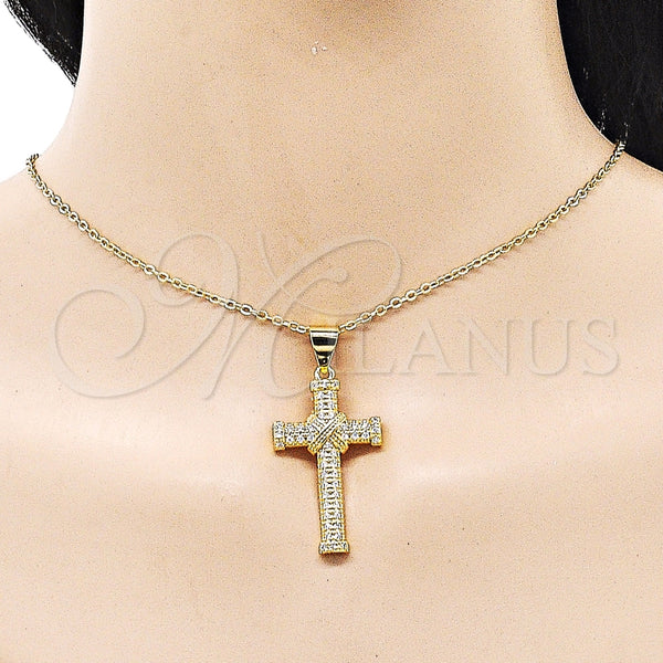Dije Religioso 05.342.0216 Oro Laminado, Diseño de Cruz, con Blanca Zirconia Cubica, Pulido, Tono Dorado