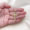 Dije Religioso 05.342.0216 Oro Laminado, Diseño de Cruz, con Blanca Zirconia Cubica, Pulido, Tono Dorado