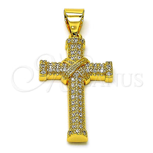 Dije Religioso 05.342.0216 Oro Laminado, Diseño de Cruz, con Blanca Zirconia Cubica, Pulido, Tono Dorado