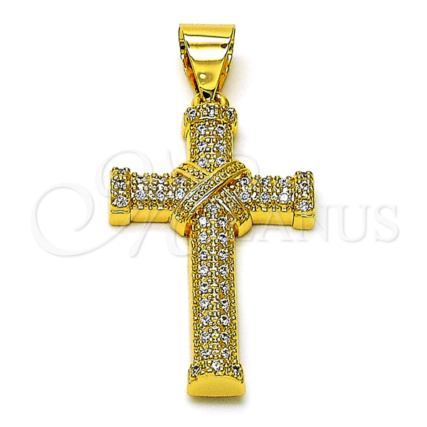 Dije Religioso 05.342.0216 Oro Laminado, Diseño de Cruz, con Blanca Zirconia Cubica, Pulido, Tono Dorado