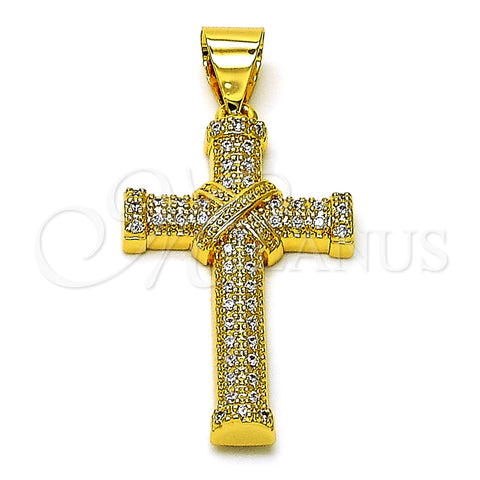 Dije Religioso 05.342.0216 Oro Laminado, Diseño de Cruz, con Blanca Zirconia Cubica, Pulido, Tono Dorado