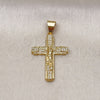 Dije Religioso 05.342.0217 Oro Laminado, Diseño de Cruz y Crucifijo, con Blanca Micro Pave, Pulido, Tono Dorado