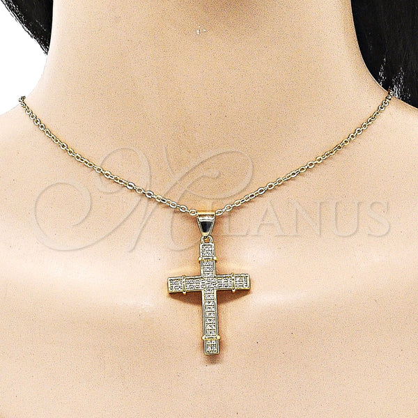 Dije Religioso 05.342.0219 Oro Laminado, Diseño de Cruz, con Blanca Micro Pave, Pulido, Tono Dorado