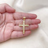 Dije Religioso 05.342.0219 Oro Laminado, Diseño de Cruz, con Blanca Micro Pave, Pulido, Tono Dorado