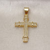 Dije Religioso 05.342.0219 Oro Laminado, Diseño de Cruz, con Blanca Micro Pave, Pulido, Tono Dorado