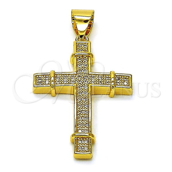 Dije Religioso 05.342.0219 Oro Laminado, Diseño de Cruz, con Blanca Micro Pave, Pulido, Tono Dorado