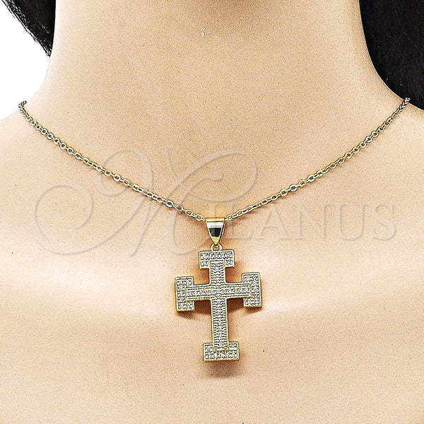 Dije Religioso 05.342.0220 Oro Laminado, Diseño de Cruz, con Blanca Zirconia Cubica, Pulido, Tono Dorado