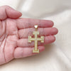 Dije Religioso 05.342.0220 Oro Laminado, Diseño de Cruz, con Blanca Zirconia Cubica, Pulido, Tono Dorado