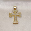 Dije Religioso 05.342.0220 Oro Laminado, Diseño de Cruz, con Blanca Zirconia Cubica, Pulido, Tono Dorado