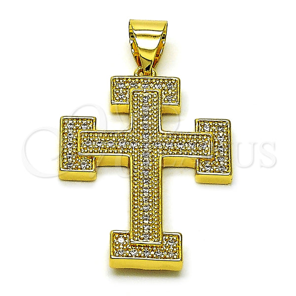 Dije Religioso 05.342.0220 Oro Laminado, Diseño de Cruz, con Blanca Zirconia Cubica, Pulido, Tono Dorado