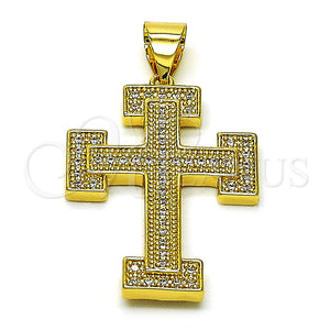 Dije Religioso 05.342.0220 Oro Laminado, Diseño de Cruz, con Blanca Zirconia Cubica, Pulido, Tono Dorado