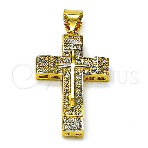 Dije Religioso 05.342.0221 Oro Laminado, Diseño de Cruz, con Blanca Micro Pave, Pulido, Tono Dorado