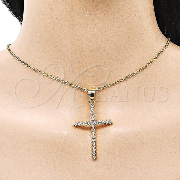 Dije Religioso 05.342.0222 Oro Laminado, Diseño de Cruz, con Blanca Zirconia Cubica, Pulido, Tono Dorado