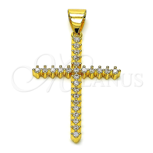 Dije Religioso 05.342.0222 Oro Laminado, Diseño de Cruz, con Blanca Zirconia Cubica, Pulido, Tono Dorado