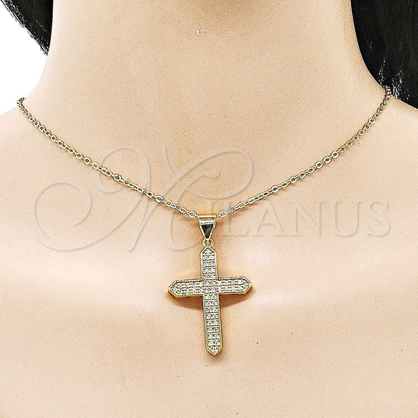 Dije Religioso 05.342.0223 Oro Laminado, Diseño de Cruz, con Blanca Zirconia Cubica, Pulido, Tono Dorado
