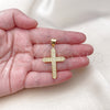 Dije Religioso 05.342.0223 Oro Laminado, Diseño de Cruz, con Blanca Zirconia Cubica, Pulido, Tono Dorado