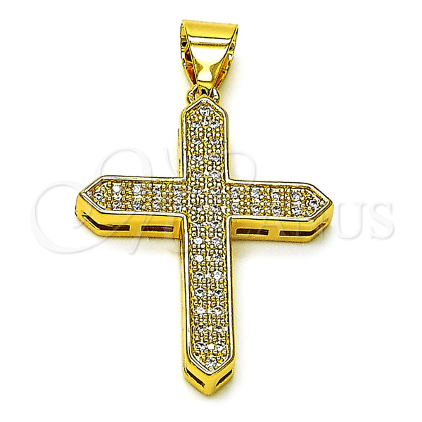Dije Religioso 05.342.0223 Oro Laminado, Diseño de Cruz, con Blanca Zirconia Cubica, Pulido, Tono Dorado