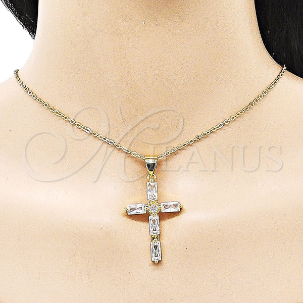 Dije Religioso 05.342.0225 Oro Laminado, Diseño de Cruz, con Blanca Zirconia Cubica, Pulido, Tono Dorado