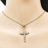 Dije Religioso 05.342.0225 Oro Laminado, Diseño de Cruz, con Blanca Zirconia Cubica, Pulido, Tono Dorado