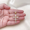 Dije Religioso 05.342.0225 Oro Laminado, Diseño de Cruz, con Blanca Zirconia Cubica, Pulido, Tono Dorado