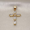 Dije Religioso 05.342.0225 Oro Laminado, Diseño de Cruz, con Blanca Zirconia Cubica, Pulido, Tono Dorado