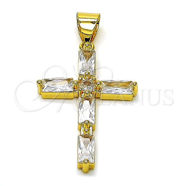 Dije Religioso 05.342.0225 Oro Laminado, Diseño de Cruz, con Blanca Zirconia Cubica, Pulido, Tono Dorado
