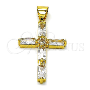Dije Religioso 05.342.0225 Oro Laminado, Diseño de Cruz, con Blanca Zirconia Cubica, Pulido, Tono Dorado