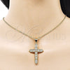 Dije Religioso 05.342.0227 Oro Laminado, Diseño de Cruz y Trébol de Cuatro Hojas, con Blanca Micro Pave, Pulido, Tono Dorado