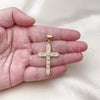 Dije Religioso 05.342.0227 Oro Laminado, Diseño de Cruz y Trébol de Cuatro Hojas, con Blanca Micro Pave, Pulido, Tono Dorado