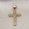 Dije Religioso 05.342.0227 Oro Laminado, Diseño de Cruz y Trébol de Cuatro Hojas, con Blanca Micro Pave, Pulido, Tono Dorado