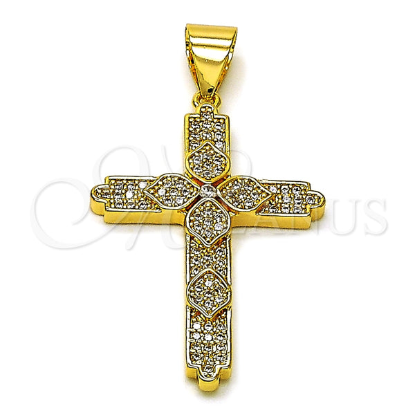 Dije Religioso 05.342.0227 Oro Laminado, Diseño de Cruz y Trébol de Cuatro Hojas, con Blanca Micro Pave, Pulido, Tono Dorado