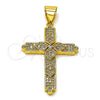 Dije Religioso 05.342.0227 Oro Laminado, Diseño de Cruz y Trébol de Cuatro Hojas, con Blanca Micro Pave, Pulido, Tono Dorado