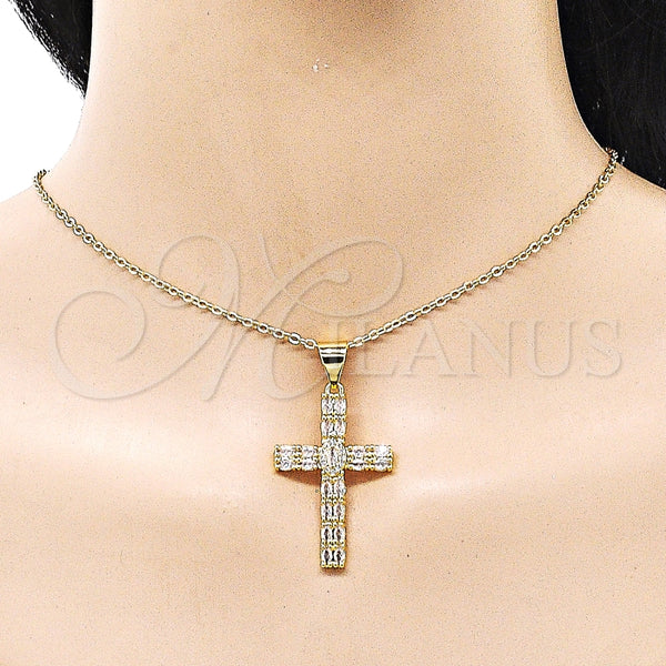 Dije Religioso 05.342.0229 Oro Laminado, Diseño de Cruz, con Blanca Zirconia Cubica, Pulido, Tono Dorado