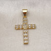 Dije Religioso 05.342.0229 Oro Laminado, Diseño de Cruz, con Blanca Zirconia Cubica, Pulido, Tono Dorado