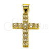 Dije Religioso 05.342.0229 Oro Laminado, Diseño de Cruz, con Blanca Zirconia Cubica, Pulido, Tono Dorado
