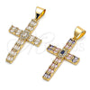 Dije Religioso 05.342.0229 Oro Laminado, Diseño de Cruz, con Blanca Zirconia Cubica, Pulido, Tono Dorado