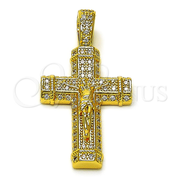 Dije Religioso 05.342.0230 Oro Laminado, Diseño de Crucifijo y Cruz, con Blanca Micro Pave, Pulido, Tono Dorado