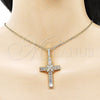 Dije Religioso 05.342.0232 Oro Laminado, Diseño de Cruz y Baguette, con Blanca Zirconia Cubica, Pulido, Tono Dorado