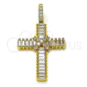 Dije Religioso 05.342.0232 Oro Laminado, Diseño de Cruz y Baguette, con Blanca Zirconia Cubica, Pulido, Tono Dorado