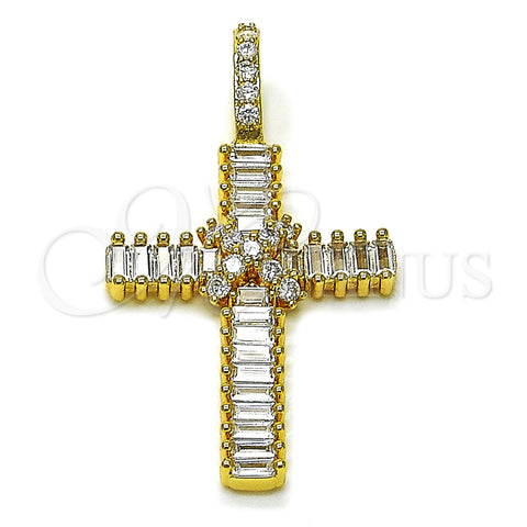 Dije Religioso 05.342.0232 Oro Laminado, Diseño de Cruz y Baguette, con Blanca Zirconia Cubica, Pulido, Tono Dorado