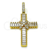Dije Religioso 05.342.0232 Oro Laminado, Diseño de Cruz y Baguette, con Blanca Zirconia Cubica, Pulido, Tono Dorado