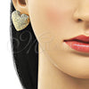 Arete Dormilona 02.411.0041 Oro Laminado, Diseño de Corazón y Hueco, Diamantado, Tono Dorado