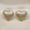 Arete Dormilona 02.411.0041 Oro Laminado, Diseño de Corazón y Hueco, Diamantado, Tono Dorado