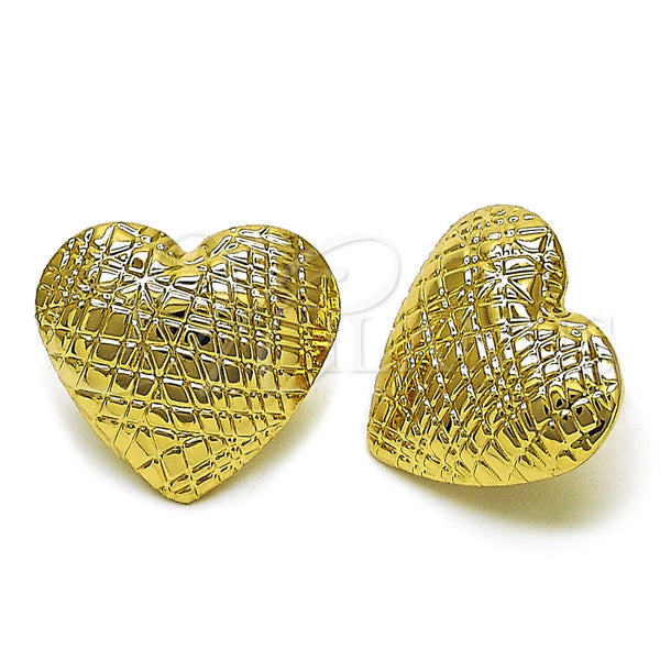 Arete Dormilona 02.411.0041 Oro Laminado, Diseño de Corazón y Hueco, Diamantado, Tono Dorado