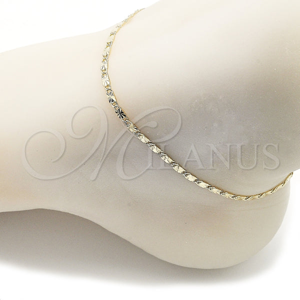 Tobillera Básica 03.213.0291.09 Oro Laminado, Diseño de Mariner, Diamantado, Tono Dorado (Grosor 02.5 MM, 9 Pulgadas de Largo)
