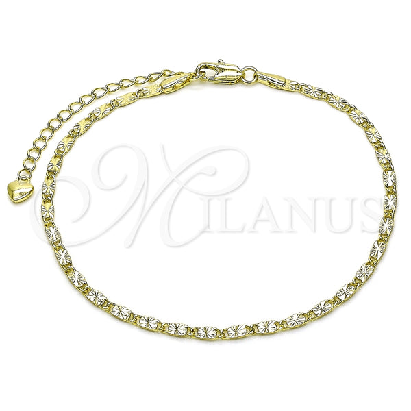 Tobillera Básica 03.213.0291.09 Oro Laminado, Diseño de Mariner, Diamantado, Tono Dorado (Grosor 02.5 MM, 9 Pulgadas de Largo)