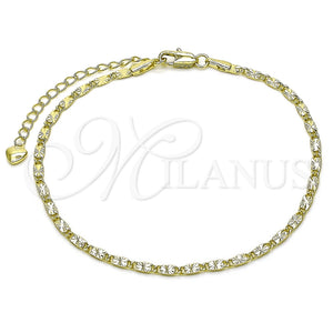 Tobillera Básica 03.213.0291.09 Oro Laminado, Diseño de Mariner, Diamantado, Tono Dorado (Grosor 02.5 MM, 9 Pulgadas de Largo)