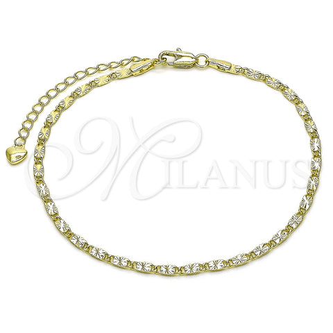Tobillera Básica 03.213.0291.09 Oro Laminado, Diseño de Mariner, Diamantado, Tono Dorado (Grosor 02.5 MM, 9 Pulgadas de Largo)