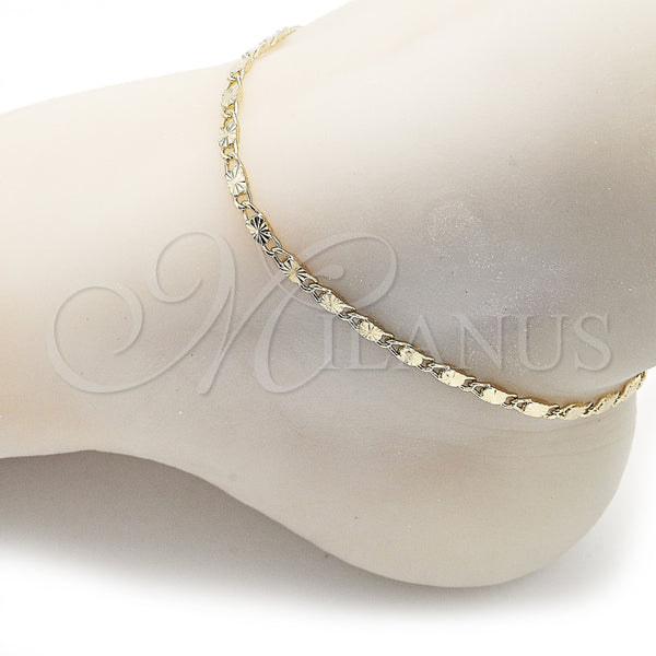 Tobillera Básica 03.213.0292.09 Oro Laminado, Diseño de Mariner, Diamantado, Tono Dorado (Grosor 03 MM, 9 Pulgadas de Largo)