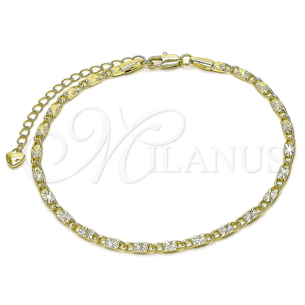 Tobillera Básica 03.213.0292.09 Oro Laminado, Diseño de Mariner, Diamantado, Tono Dorado (Grosor 03 MM, 9 Pulgadas de Largo)